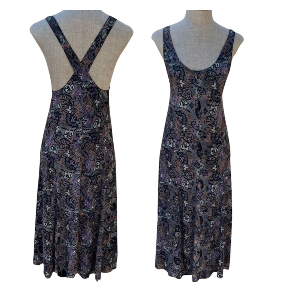 S Wilfred Aritzia Maxi Midi Dress Tank Sleeveless Rayon Floral Grey Black Purple - Picture 3 of 12
